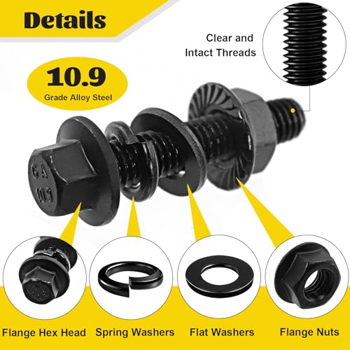 164PCS Metric M8 Flange Head Bolts Assortment Kit & 288PCS M6 M8 M10 Flange Head Bolts Assortment Kit with Nuts, Washers, 10.9 Black Zinc Galvanized