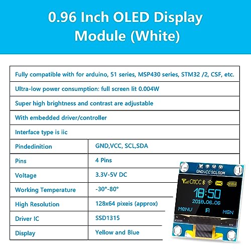 3 x 0.96 Inch OLED Display I2C 128 x 64 Pixel I2C Screen Display Module, 0.96 Inch OLED Display I2C IIC Screen Display Module Compatible with Arduino Raspberry Pi (Yellow and Blue) blue e giallo
