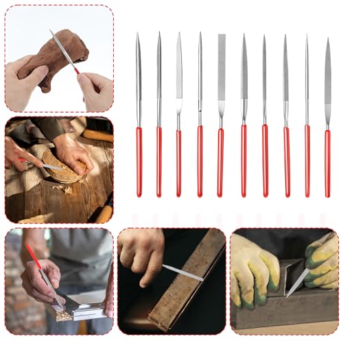 TIESOME 10 Piece Diamond Mini File Set, 2 mm x 100 mm Small Diamond Files, Mini Metal Corrugated Files, Tools for Precision Metal Work, 3D Print, Woodworking, Carving Tool 10 cm