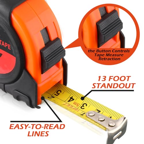 Yunsailing 8 Pack Tape Measure Bulk 16 Feet Retractable Measuring Tape Small Measure Easy Read with Fractions 1/8 Measurement (Orange) Orange