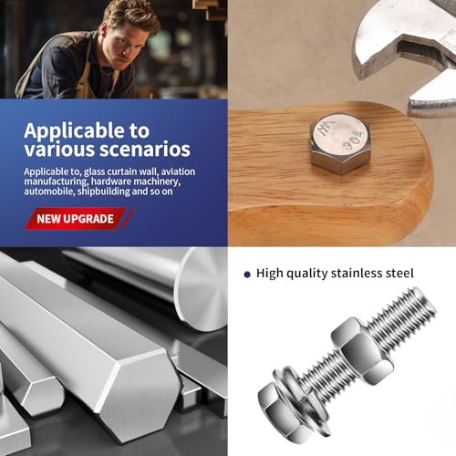 3/8-16 x 3 Hex Head Screw Bolt, Nuts, Flat & Lock Washers, 20Pcs 18-8 (304) Stainless Steel, Fully Threaded, by SG TZH 3/8-16 x 3" Silver 20