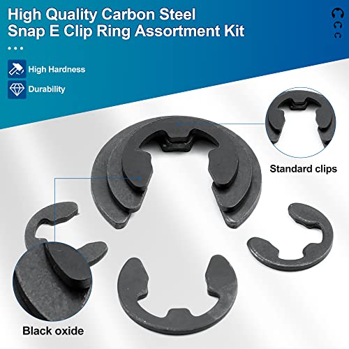 NINDEJIN 480Pcs C-clip Retainer Rings Snap Rings Assortment Kit + 395Pcs E-clip Retaining Rings Assortment Set (Carbon Steel)