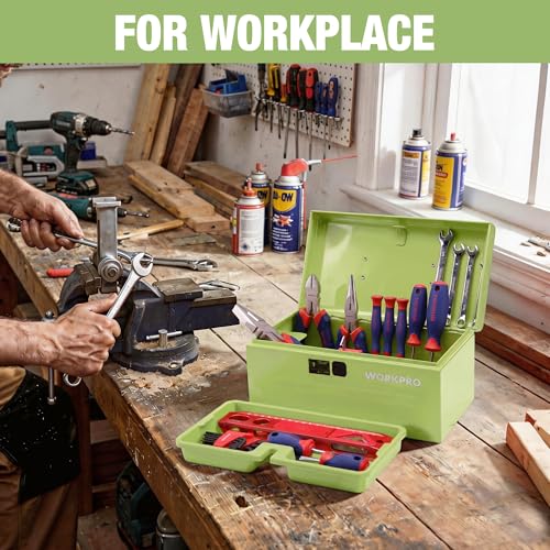 WORKPRO 10.8" Mini Metal Tool Box with Removable Tray Macaron Green