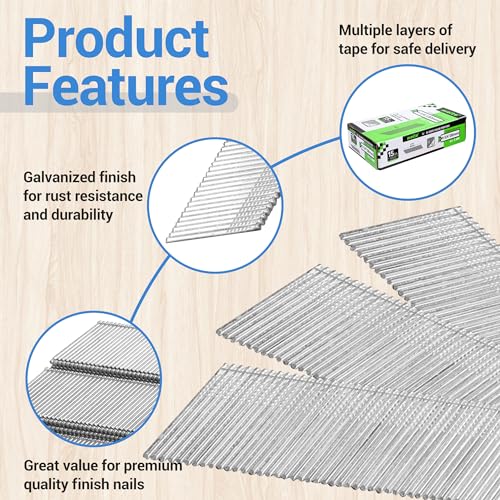 meite 15 Gauge 34 Degree Finish Nails Set 1-1/4 Inch & 2 Inch Galvanized Angled Finishing Nails Kit for Finish Nailer Gun - Cabinet Crown Baseboard Triming
