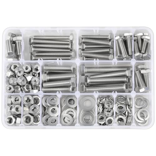 288Pcs Hex Bolts and Nuts Assortment Kit,1/4-20,5/16-18,3/8-16 Assorted Bolts Hex Nus,Lock Nuts,Washers 304 Stainless Steel