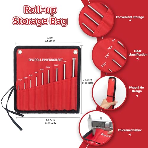424-Piece Stainless Steel Roll Pin Kit（14 Types, and 9pcs Roll Pin Punch Set for Machinery, Automotive & DIY Repairs