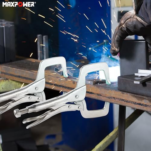 MAXPOWER 11-inch Locking C Clamp, Heavy Duty C-Clamp Locking Pliers with Regular Tip for Welding - 4 Pack 4pcs 11"