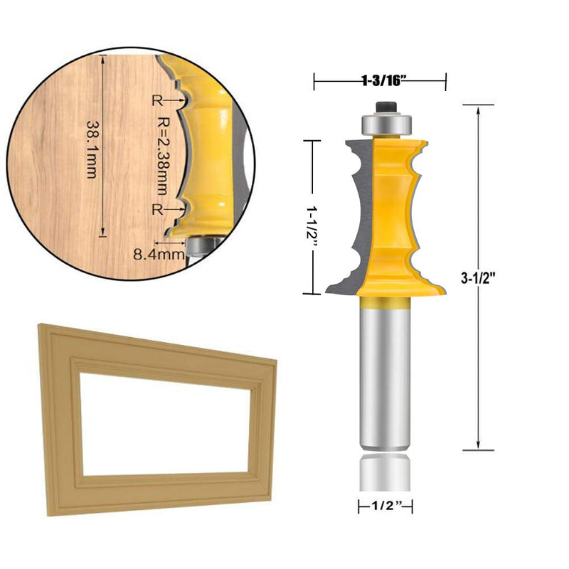 OLETBE Router Bits 2 PCS Router Bit Set 1/2-Inch Shank Woodworking Wood Molding Cutter Woodwork Edge Picture Frame Shelf Mitered Panel Cabinet Door Router Bits Set Professional(2)