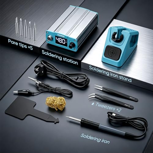 Soldering Iron Set 75 W, Soldering Station with Sleep Mode and Adjustable Temperature 100-480 °C, Soldering Station Digital PID & LED Display, Soldering Set with 5 Soldering Tips, 2 Tweezers for