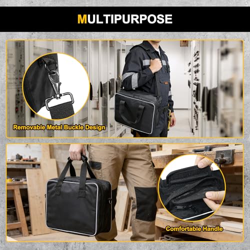 MDSTOP Heavy Duty Tool Bag with Reflective Strips， Electrician Tool Bag for Men, 1680D Wear-Resistant Tool Box Organizer, HVAC Service Bag, Father Day Dad Birthday Gift (Black) Black
