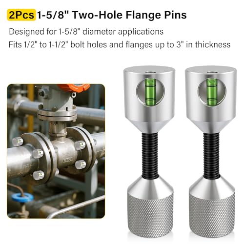 Flange Two Hole Pins Set, 304 Stainless Steel Pipe Fitting Tools with Built-in Level, 1-5/8"Diameter, Essential Pipefitter Tools for Pipe Flange Hole Positioning Alignment 1-5/8 Inch Diameter