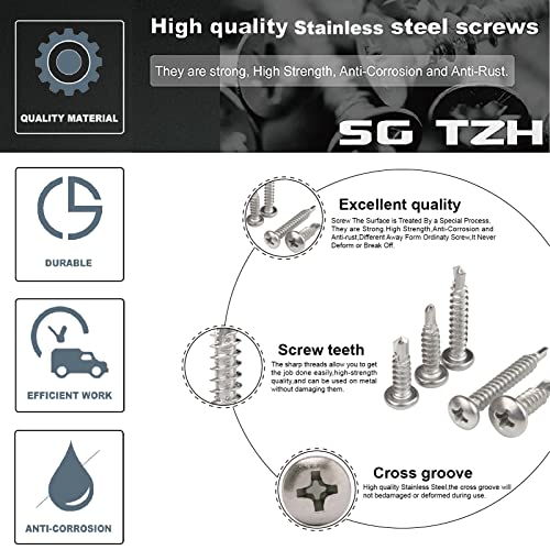 #12 x 3" Sheet Metal Screws 100Pcs 410 Stainless Steel Pan Head Fast Self Tapping Screws by SG TZH #12 x 3"