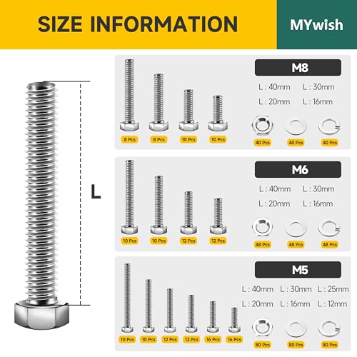 Mywish 10Sets M6 x 30mm Flat Head Hex Socket Cap Screws Bolts and Barrel Nuts Kit & 660PCS M5 M6 M8 Bolt Screw Set, Metric Bolt Assortment, 304 Stainless Steel, Nut and Bolt Set Flat & Spring Washers,