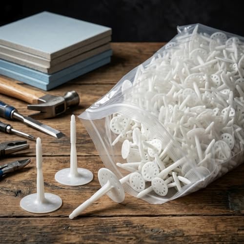 200 Pcs 4" Plastic Insulation Masonry Fasteners, Heavy Duty White Foam Board Anchors for Fixing and Fastening Rigid Foam Insulation Board Panels
