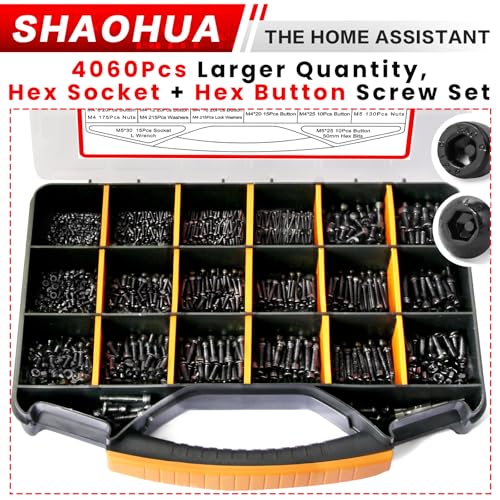 4071Pcs M2 M3 M4 M5 Nuts and Bolts Assortment Kit, 39 Size 4MM to 30MM Metric Screw Assortment Hex Socket & Button Head Machine Screws w/Portable Box and Hex Drill Bits, Galvanized Rustproof I. M2 M3 M4 M5