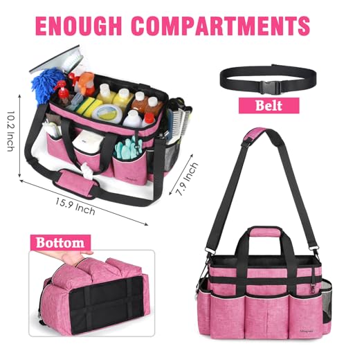 Wearable Cleaning Caddy Bag, Cleaning Caddy Supplies Organizer with Handles for Cleaners & Housekeeper, Under Sink & Car Cleaning Tool Organizers Bag Rose Pink Rectangular Large