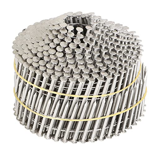 marddpair 1200 Count 1-1/2-Inch x .090-Inch 15-Degree Ring Shank Stainless Steel Siding Nails Collated Wire Coil Nails for Board Siding