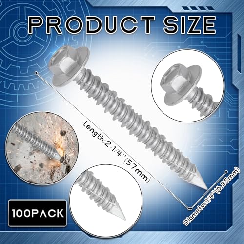 Landhoow 100 Pcs 1/4" x 2-1/4" Hex Head Concrete Anchors, Masonry Screws