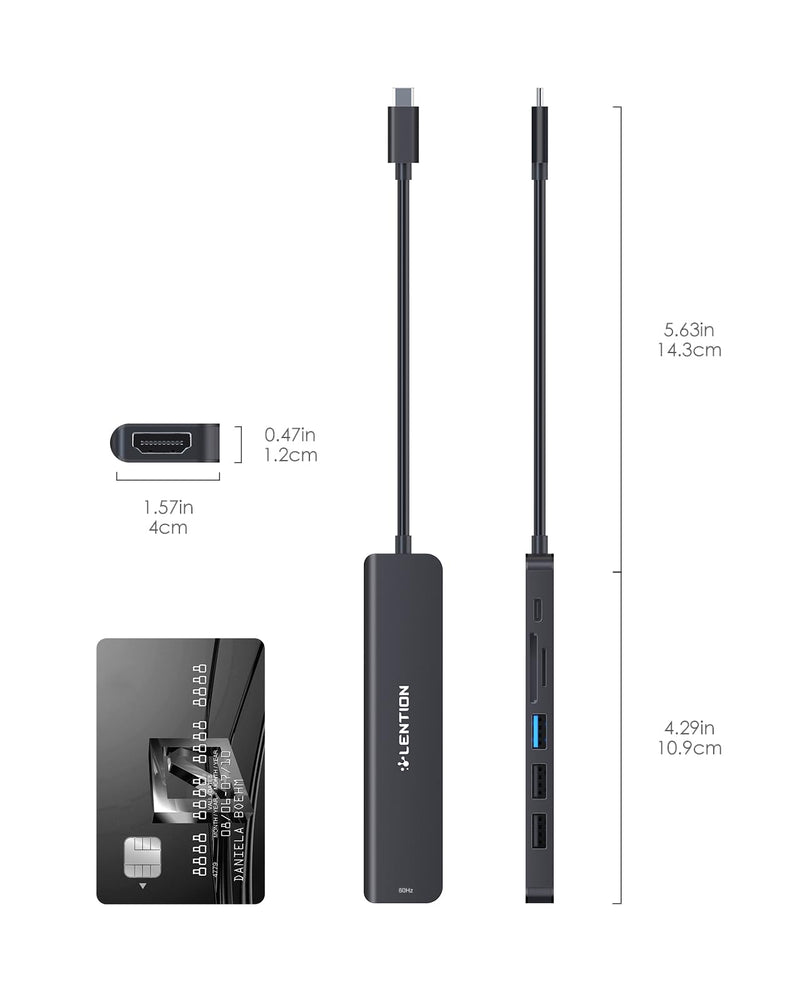 LENTION USB C Hub with 100W Charging, 4K@60Hz HDMI, Dual Card Reader, USB 3.0 & 2.0 Compatible 2024-2016 MacBook Pro, New Mac Air/Surface, Chromebook, More, Stable Driver Adapter (CB-CE18p.Black) Black