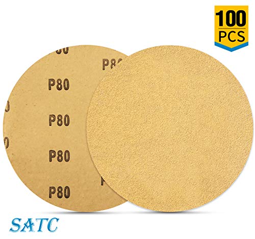 S SATC 100 PCS PSA Sanding Discs 6 Inch Adhesive Backed Sandpaper 80 Grit Sander Attachment for Drill Self Stick Aluminum Oxide Round Automotive Sandpaper with Sticky Back 100.0