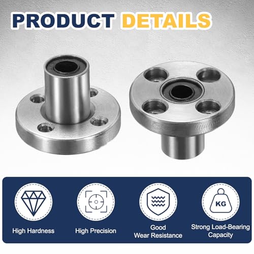 sourcing map 4 Pack LMF6UU Linear Ball Bearings, 6mm Bore Round Flange Linear Ball Bearings Flange Motion Bushing with Double Side Rubber Seal ABEC3 for CNC, 3D Printer