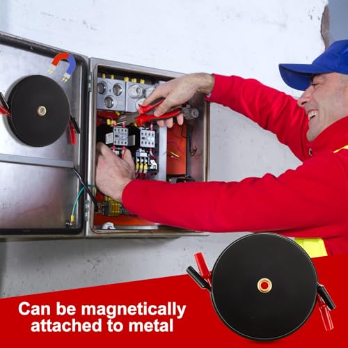 Saillong 2 Wire 30ft Magnetic Retractable Test Leads with Insulated Alligator Clips, 18 Gauge Electrical Copper Wire in Reel for Circuit Connection, Electrical Testing and Troubleshooting