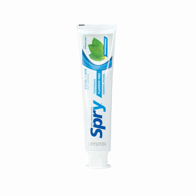 Spry Natural Xylitol Toothpaste 5oz for Adults and Kids - Fluoride Free, Gentle for Sensitive Teeth Whitening and Remineralizing, Breath Freshening, Mouth Moisturizing, Peppermint (Pack of 6) Peppermint (No Fluoride) 5 Ounce (Pack of 6)