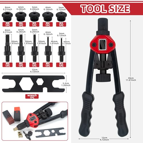 Professional Rivet Nut Tool Kit with 98Pcs Assortment - 14" Hand Riveter for Metric & SAE Threads