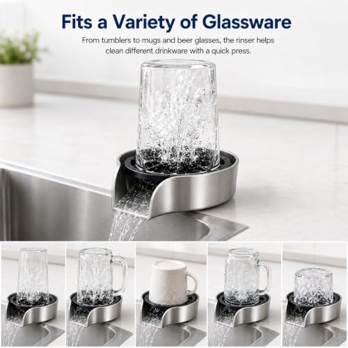 Glass Rinser for Kitchen Sink, 360° Rotating Cup Rinser Cleaner