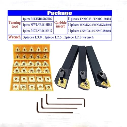 5/8" 36pcs Indexable CNC Lathe Excircle Lathe Tool Holder Set MTJNR1616H16 + MWLNR1616H08 + MCLNR1616H12 with WNMG 431,CNMG431,TNMG331, Solid Carbide Insert Cutter | MTJNR1616H16+MWLNR1616H08+MCLNR1616H12 metal lathe tool with carbide, WNMG431+CNMG431+...