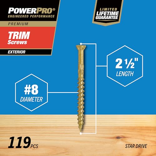 Power Pro Trim Screws, #8 x 2-1/2in, 131 Pieces, Bronze (Pack of 2) #8 x 2-1/2" #8 x 2-1/2" (Pack of 2)