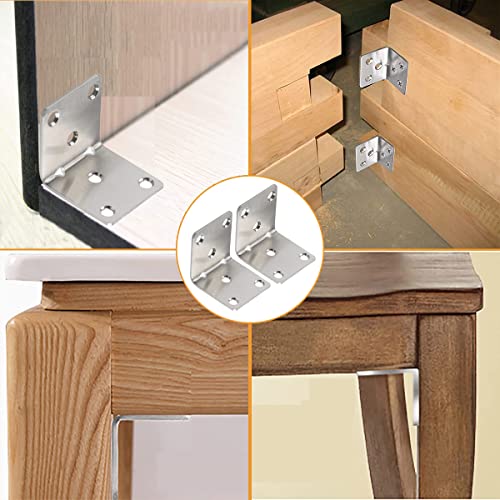 20PCS L Brackets Corner Bracket 2"x2"x2", Heavy Duty Corner Brace for Wood, Right Angle Brackets, 50MM 2Inch Wide 90 Degree Bracket for Wooden Frame Furniture Shelves Chairs 2"x2"(Silver)