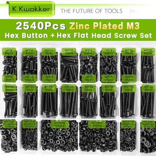 #2-56#4-40#6-32#8-32#10-24 Phillips Pan Head Machine Screw Assortment + 2540Pcs M3 Screw Kit 4MM to 35MM M3 Button Head Screws & M3 Flat Head Screws