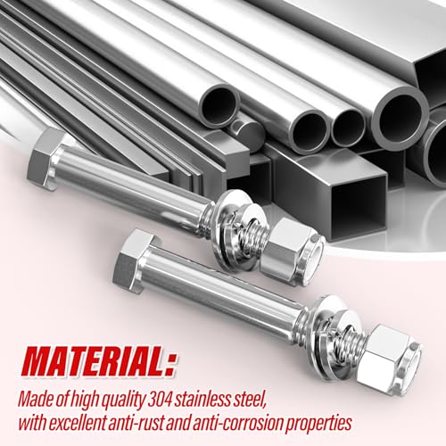 8PCS 1/2" x 3-1/2" 304 Stainless Steel External Hex Bolt, Half Threads Bolt with Nut and Spanner 1/2" x 3-1/2"