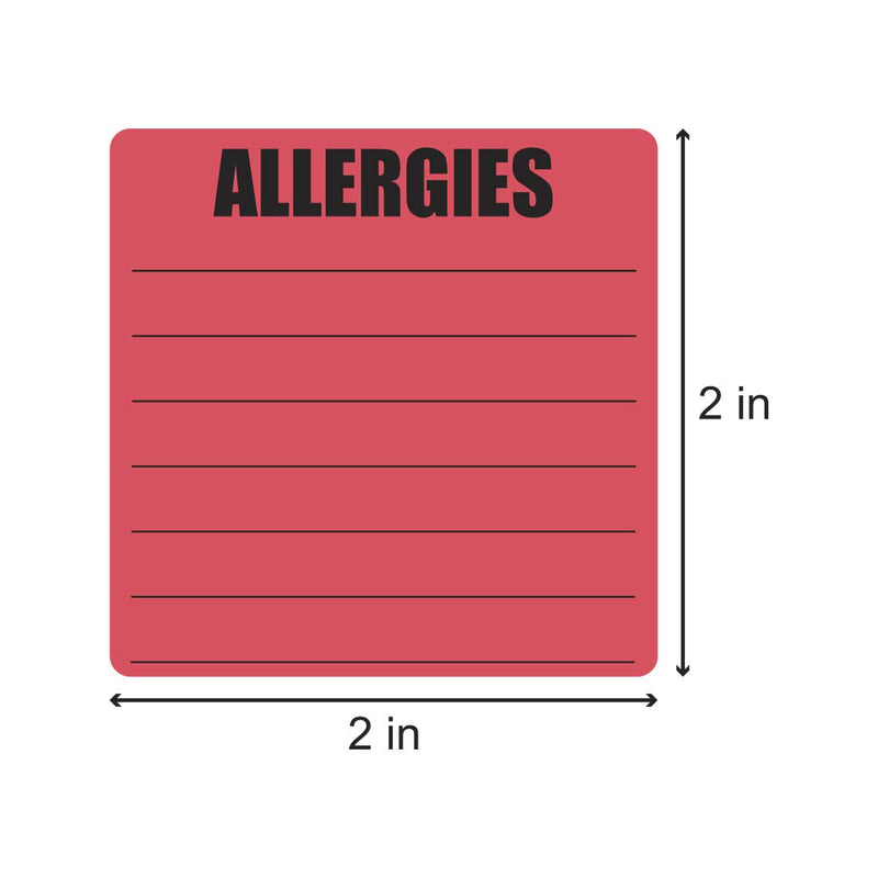 [Australia - AusPower] - 300 Allergies Stickers, 2 x 2 Inch Writable Allergy Alert Warning Labels - Pharmacy Medical Sticker Doctor Label, Adhesive - 1 Roll of 300 Large Red 
