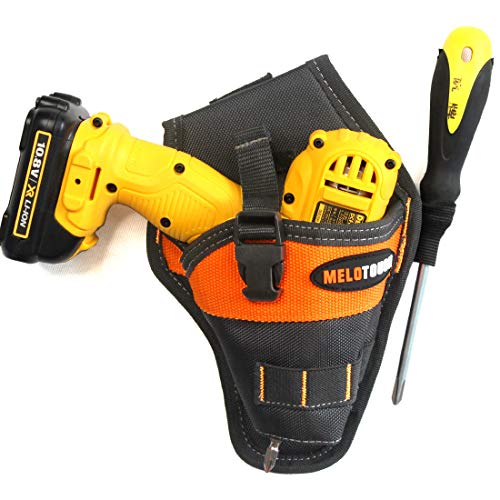 MELOTOUGH Left/Right Handed Belt Cordless Drill Holster for Tool Belt + Cordless Drill Holder Hook Tape Measure Clip Drill/Power Tool Holder with Drill Bit