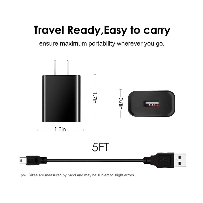 Wall Fast Charger & 5FT Mini-USB Charging Cable Power Cord for Garmin Drive Smart Nuvi GPS 40 42 42LM 44 52 52LM 54 54LM 55 55LMT 56 57 57LM 58 65LM 66LM 67LM 68LM 200w 205w 250 255w 260w 256w 1300 Wall charger