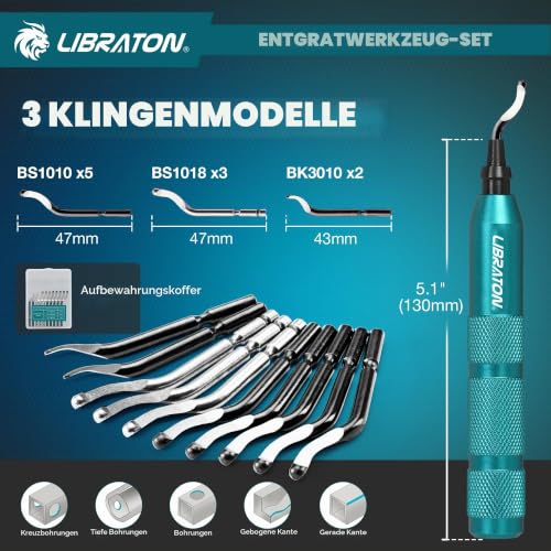 LIBRATON Deburring Countersink Hand Reamer with 10 HSS Blades | 360° Swivel Hand Deburring Tool for Metal, Resin, PVC, Copper, Plastic, 3D Printing, Wood