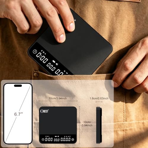 Mini Coffee Scale with Timer,Rechargeable Espresso Scale,2kg/0.1g Accurate Scale for Pour Over & Espresso Coffee,Portable Digital Kitchen Scale with Automatic Timing