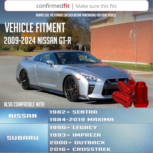 Wheel Accessories Parts 20 Pcs M12x1.25 12x1.25 Thread Car Spline 1.38" 35mm Long Lug Nuts Red Spline Hex Fits Most Subaru Pass Cars ｜ Nissan Pass Cars