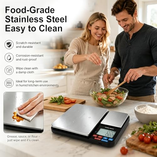 Dual Platform Digital Kitchen Scale,Stainless Steel Digital Food Scales,7 Units Double Precision Range 0.01g-5kg Backlight LCD,for Cooking Baking Jewelry