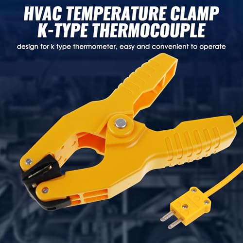 2 PCS Temperature Clamp HVAC K-Type Thermocouple Thermometer Lead Probe Pipe Clamp Multimeter Sensor Fieldpiece Jaw Clip Plumbing Clamp 2
