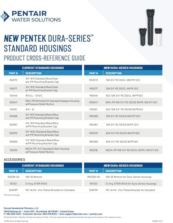 Pentair Pentek R50071 10" x 2.5" Filter Housing, Pressure Relief Clear (Dura)