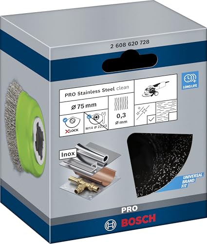 Bosch Professional 1 x Wavy Cup Brush Clean (for Inox, X-LOCK, Rustproof, Diameter 75 mm, Wire Thickness 0.3 mm, for Diameter 125 mm, Accessories Angle Grinder)