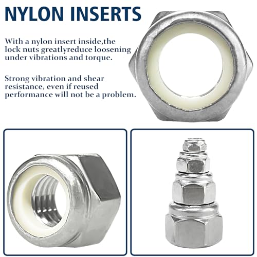 113 Pack SAE Nylon Insert Hex Lock Nuts Assortment Kit and 150 Pack SAE Hex Nuts Assortment Kit,4#40 6#32 8#32 10#24 10#32 12#24 1/4-20 5/16-18 3/8-16 1/2-13 304 Stainless Steel Hardware Nuts Se