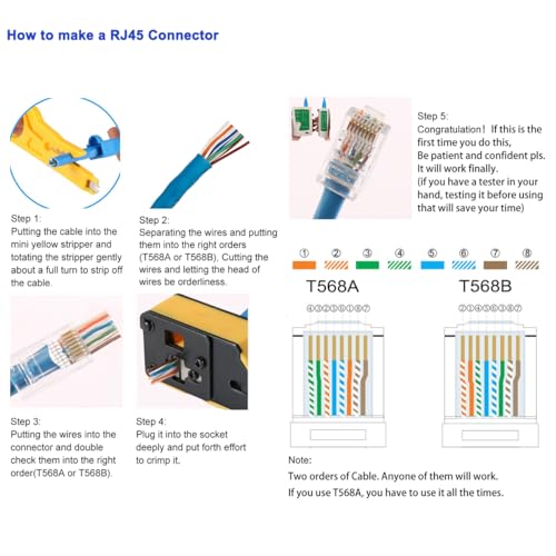 RJ45 Crimp Tool Kit Pass Through Crimper RJ45 Crimping Tool Stripper Cutter Crimper All-in-One for 8P RJ45 Cat5 Cat5e Cat6 6P RJ11/12 Telephone Connectors Network Enthernet Crimper kit 6P/8P RJ45 Crimp Tool Set