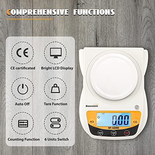 Bonvoisin Digital Lab Scale 600g x 0.01g Precision Electronic Scale LCD Display Analytical Balance Jewelry Scale Scientific Scale 0.01g Accuracy White