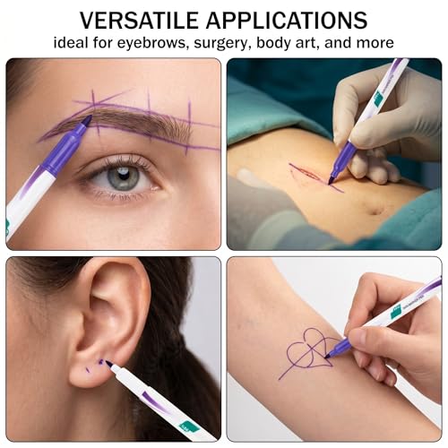 Skin Marker Pens, 2 Piece Set Skin Marker Pens for Permanent Makeup and Cosmetic Line Marking and Positioning with 2 Rulers