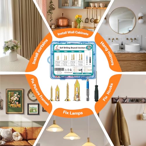 420PCS Self Drilling Drywall Anchors with Screws Kit, Wall Anchors for Drywall, Heavy Duty Metal Expansion Bolts, Sheetrock Anchors & Zinc Plated Steel Expansion Screws, No Drill Needed for Shelf, etc 420