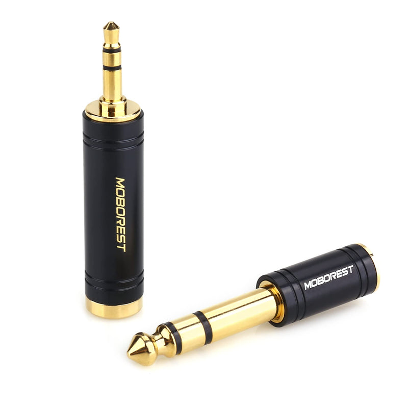 MOBOREST 3.5mm M to 6.35mm F Stereo Pure Copper Adapter, 1/8 Inch Plug Male to 1/4 Inch Jack Female Adapter, Can be Used Conversion Headphone adapte, amp adapte, Black Fashion 2-Pack